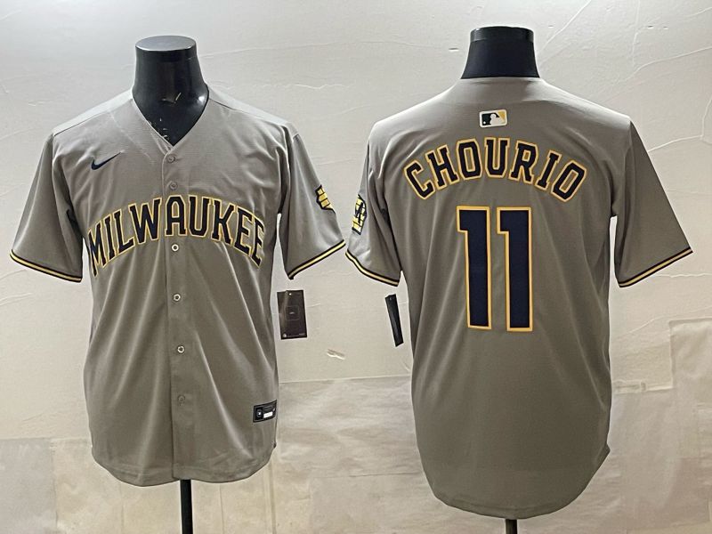 Men 2025 Milwaukee Brewers #11 Chourio Grey Game Nike MLB Jersey style 03